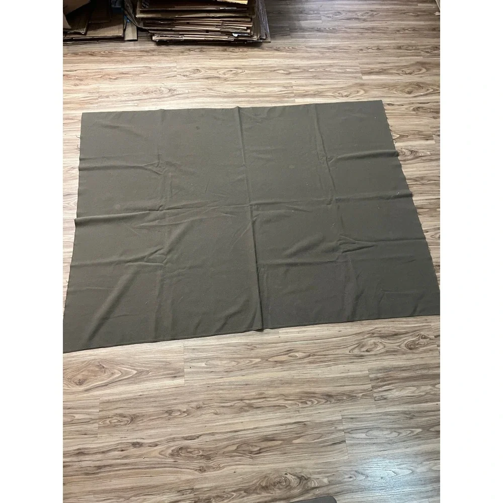 VTG Military Wool Blanket Olive Green Fabric Textile Large Rectangle Utility